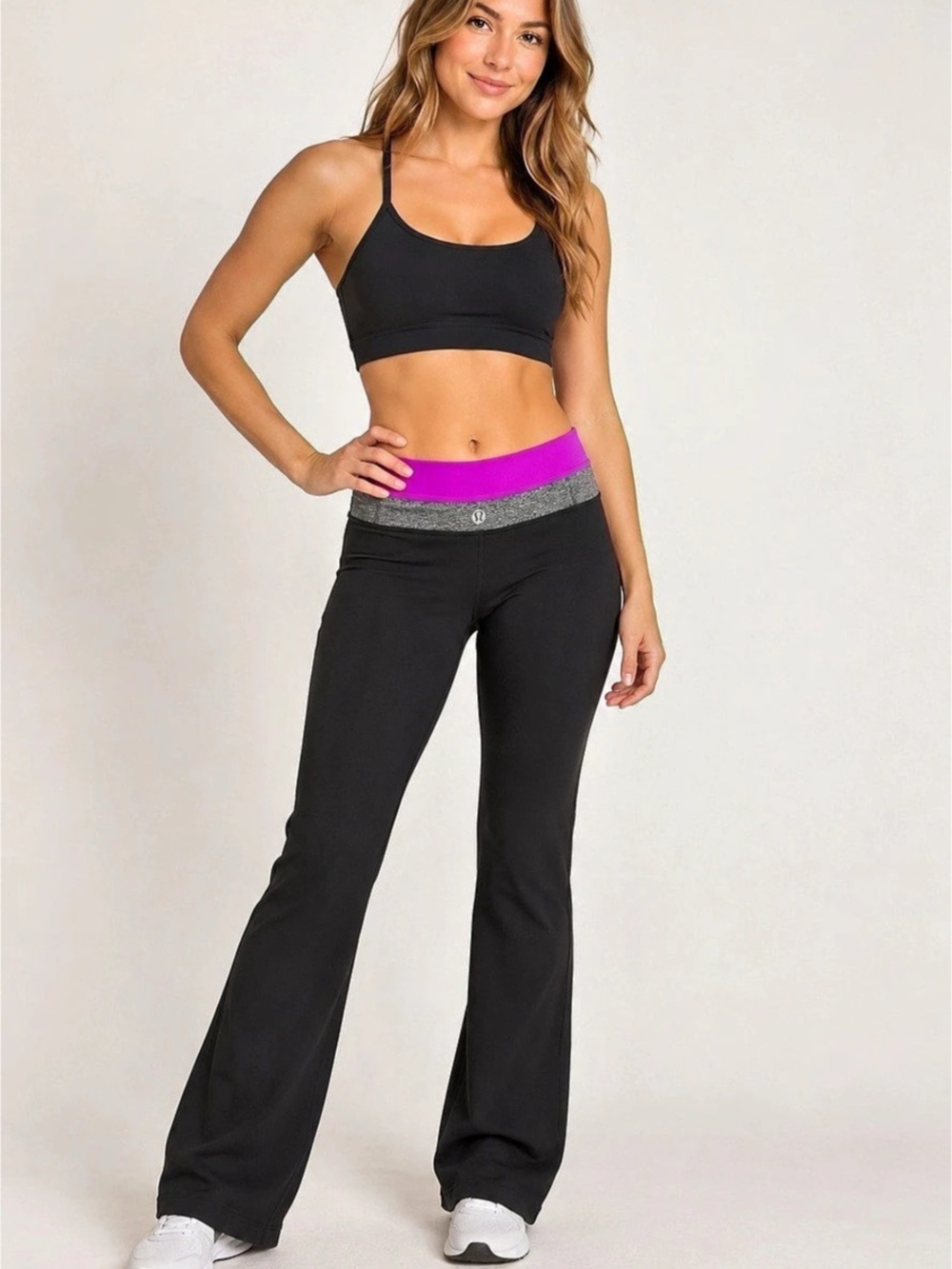 lululemon Groove Pant II Roll-Down Waist Flare Pants Black & Purple